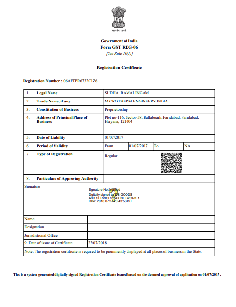 GST Registration Certificate